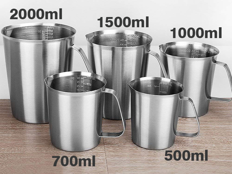 Cocina personalizada Herramientas útiles 1pc 500ml / 1000ml / 1500ml Copa de acero inoxidable de acero inoxidable Tazas de medición de vidrio graduado