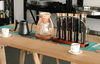 Patrón de madera único Flor de café Grano de café 5 Tubo de ensayo Vasos de vidrio Pantalla de visualización
