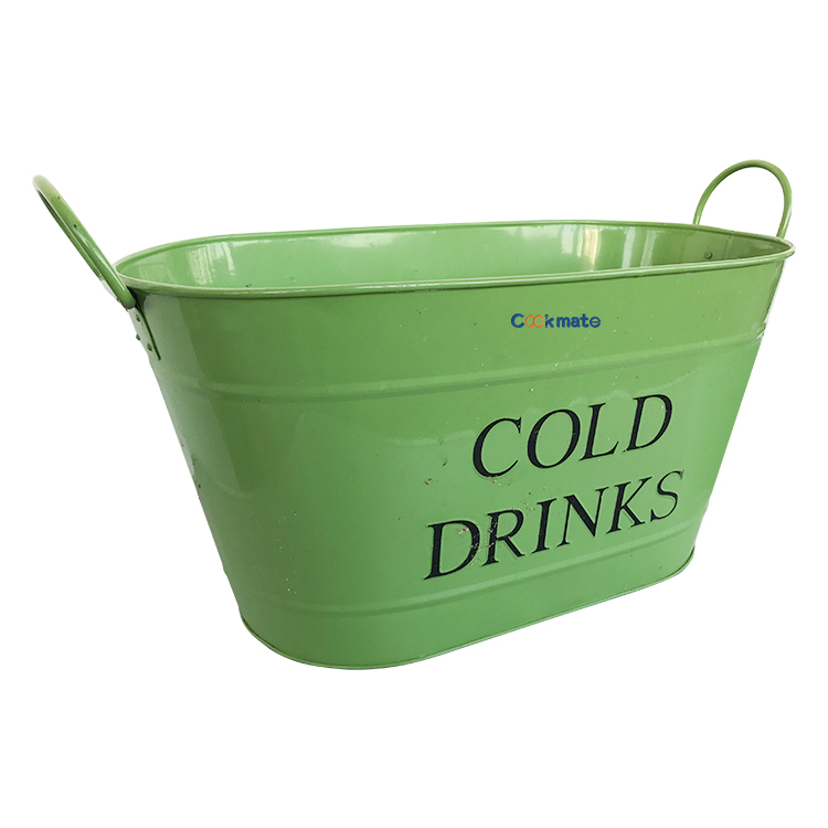 Barra promocional Gran bañera de bebida galvanizada ovalada con manijas verde o color como solicitud