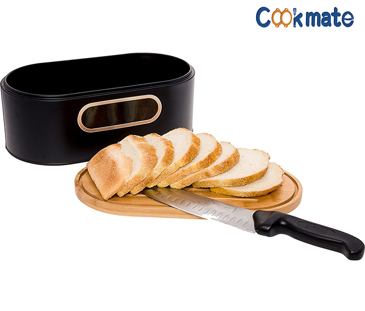 Caja de pan de cookmate 2-en-1 con la tabla de cortar de bambú de la tapa del espacio que ahorra pan