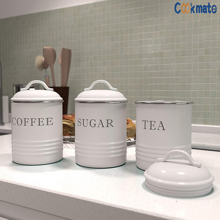 3 unids recipiente conjunto especia tarro vintage té café azúcar galvanized metal cocina conjuntos con tapas