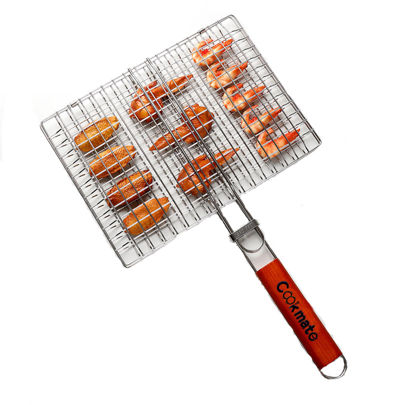 Barbacoa de acero inoxidable portátil Cesta de asado con mango extraíble para peces y bistec