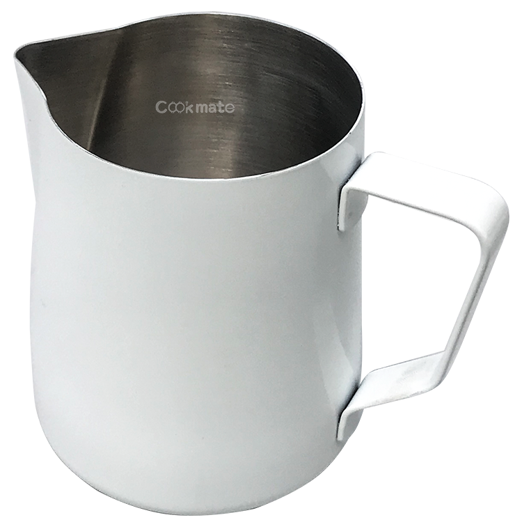 Cocina Leche profesional de jarra de espuma y termómetro, latte de estilo barista, café, acero inoxidable de chocolate caliente